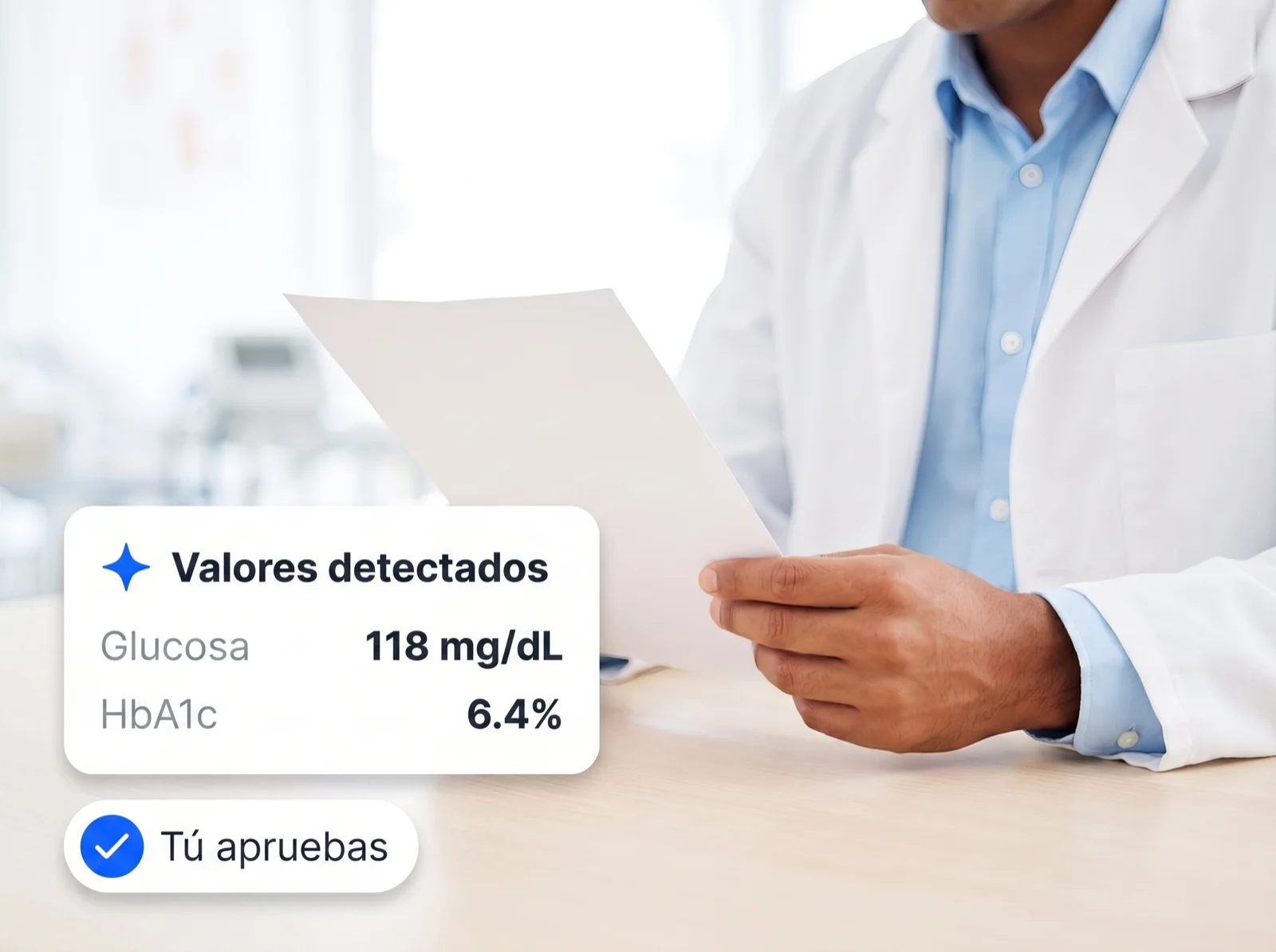 PDF de laboratorio subido a Avena con los valores detectados, listos para que el médico los apruebe
